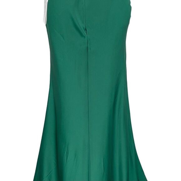 NWOT Ieena For MacDuggal One Shoulder Double Strap Satin Gown Emerald Green 4 - Picture 11 of 14